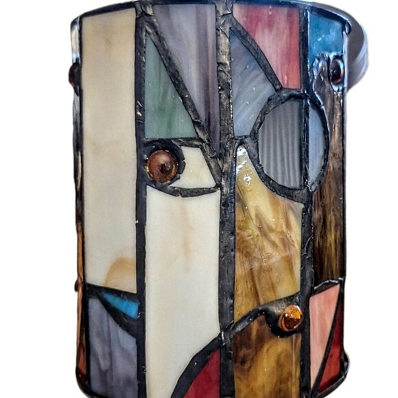 Mid 20th Century Leaded Red, Amber, & Slag‎ Glass Hanging Pendant Lamp - Picture 3 of 10